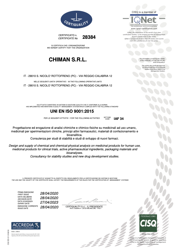 Chiman srl Certificate #28384