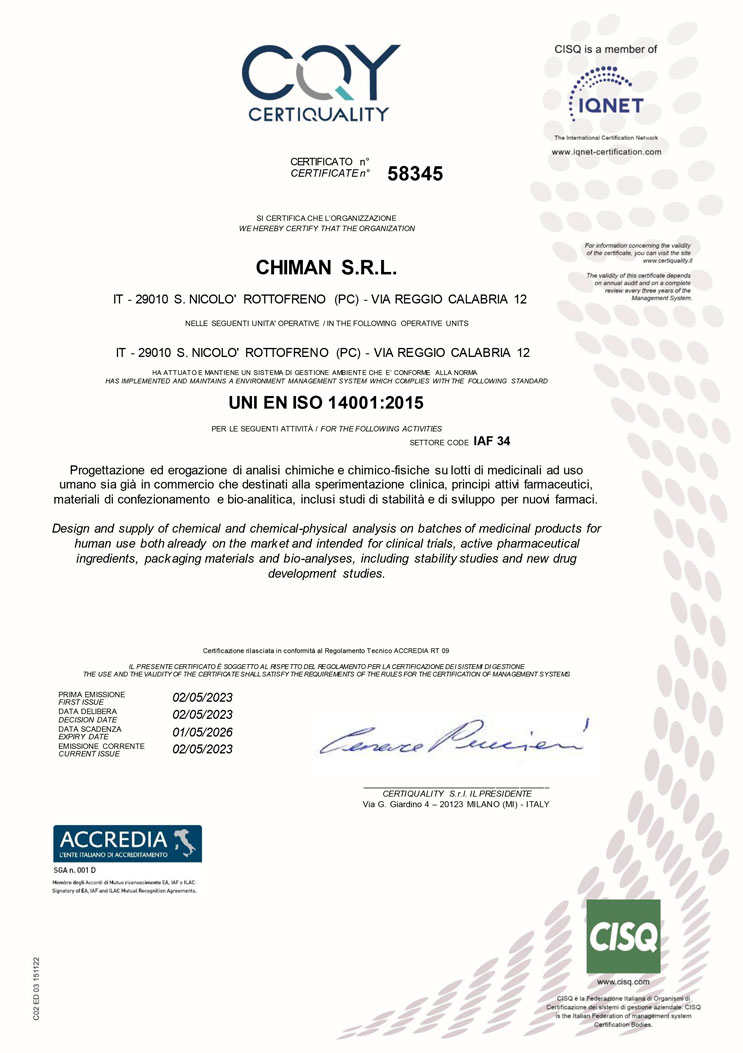 Chiman srl Certificate #28384