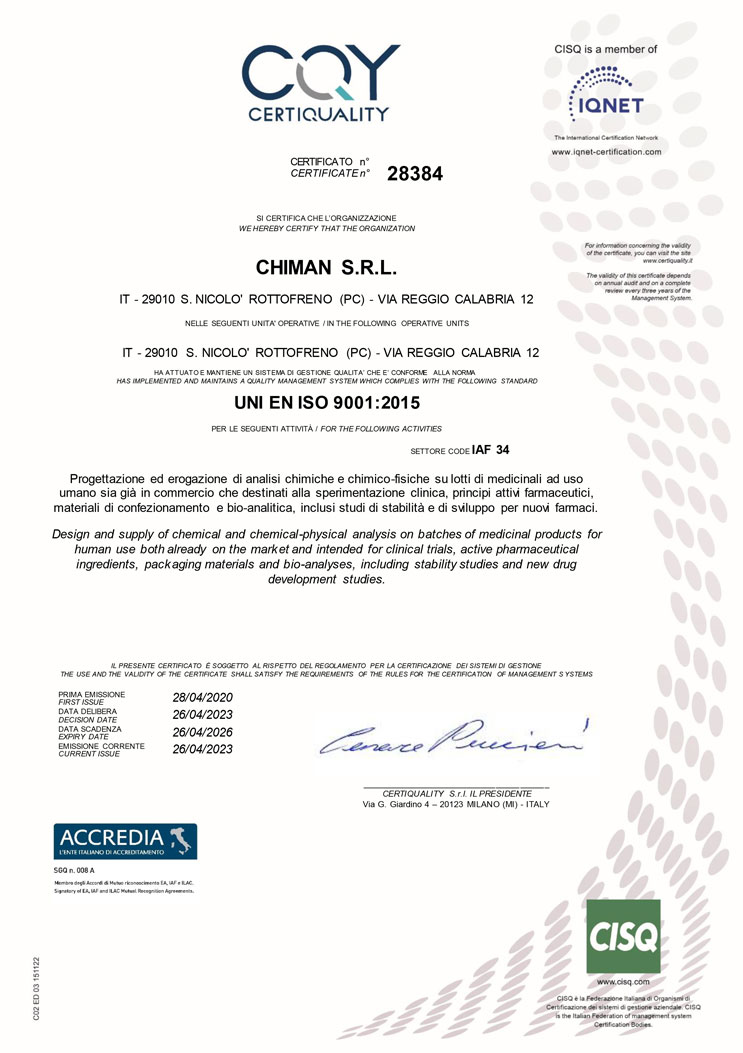 Chiman srl Certificate #28384